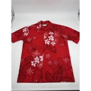 Vintage ALOHA Brand Men's Shirt Size Medium Made In‎ Hawaii Red Floral Pattern